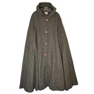 Vintage Banana Republic Wool Cloak One Size Cape Poncho Military Green Hooded OS